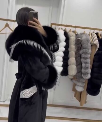 Alcantra black coat with fox fur details