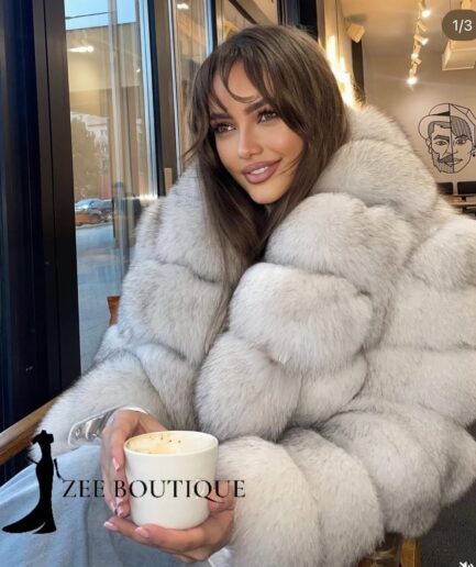 All white shoet jacket with natural fox fur