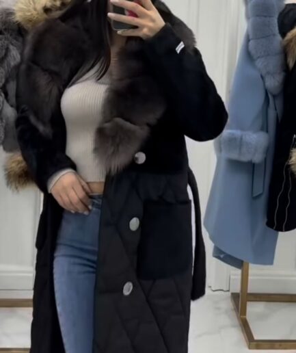 Alcantra long alcantra with parka and fox fur details