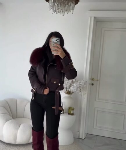 Luxury geniune leather and fox fur details