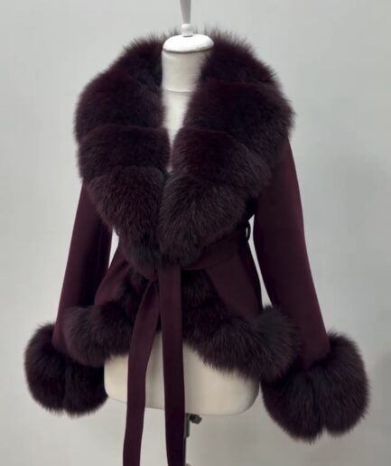 Luxury burgundy cashmere with Finland fox fur details
